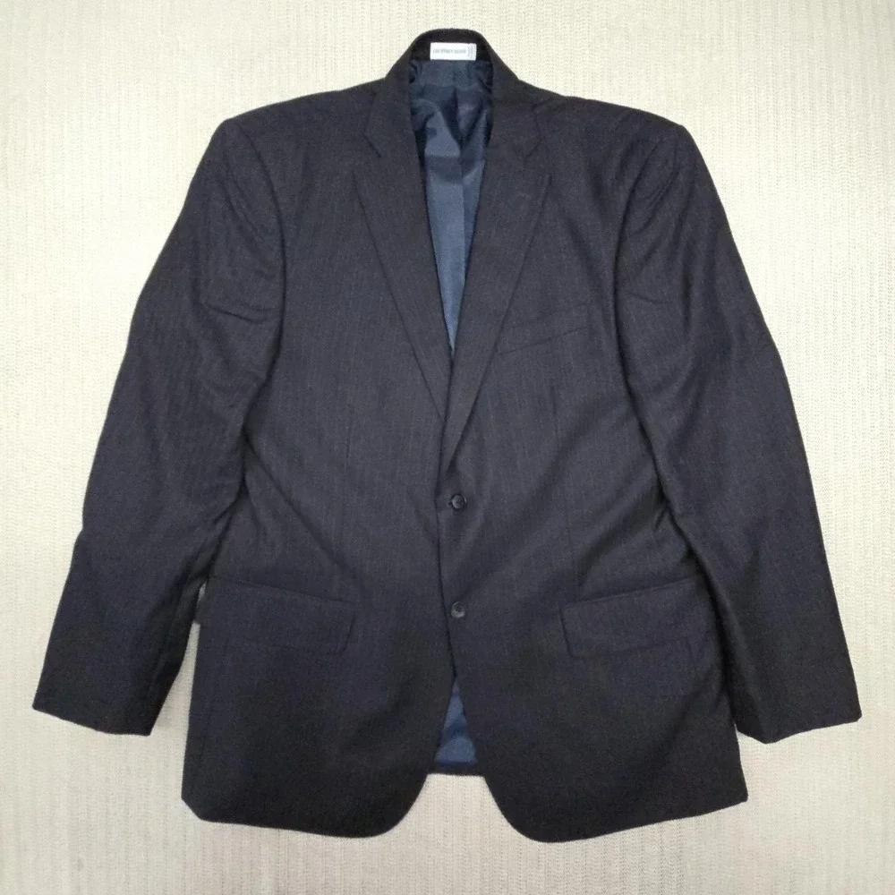 Geoffrey Beene Blazer Mens 44R Gray Pinstripe Two Button Suit Jacket Classic Fit